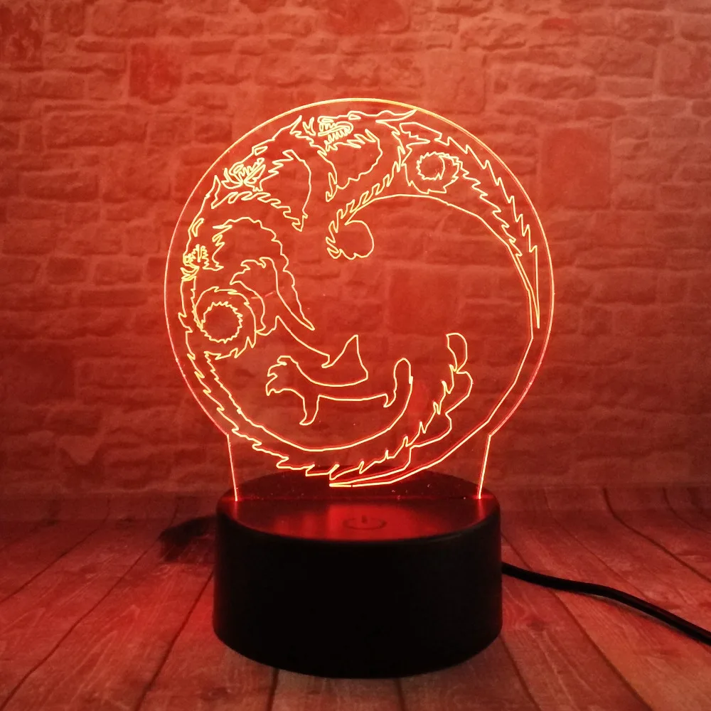Luminaria новинка 3D Круглый дракон тотем 7 цветов затемненный ночник домашний декор