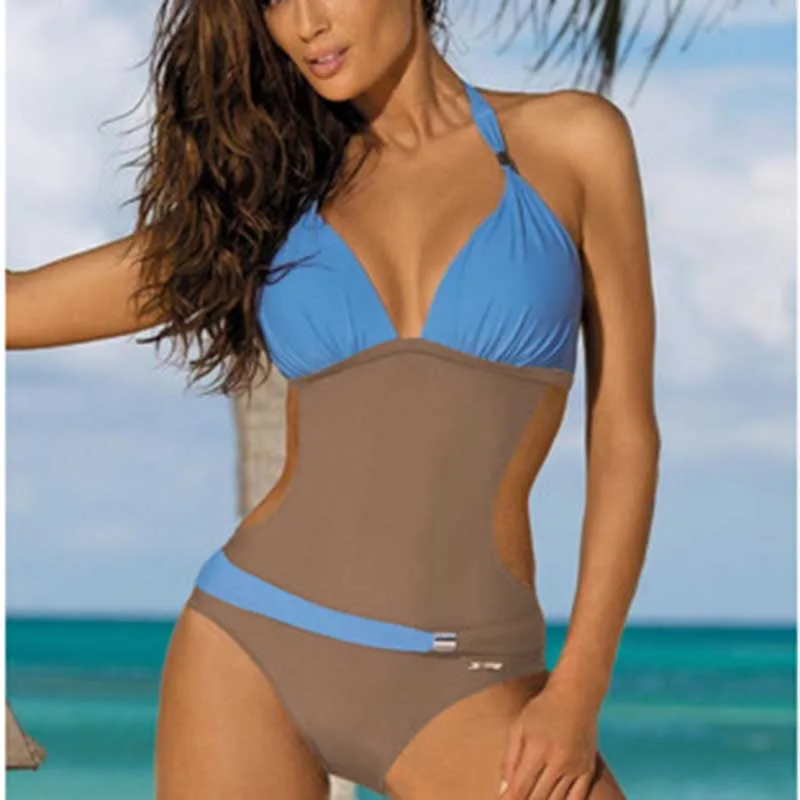 2018 сексуальный купальный костюм с высоким вырезом в стиле пэчворк купальные