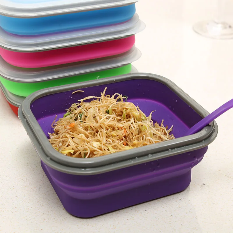 600 мл складной Bento Box силиконовый Ланч-бокс с ложкой экологичный одиночный