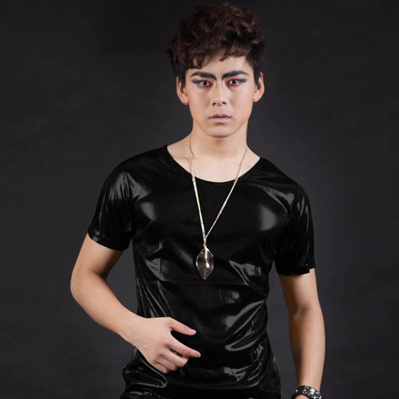 

Glossy Stage Costume Men DJ DS Gogo Performance T-Shirt Nightclub Rave Clothes For Singers Pole Dance Hip Hop Clothing DNV10476