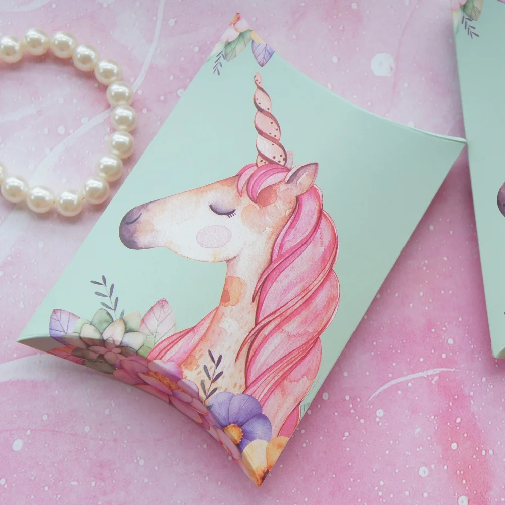 10 шт мятно-зеленый/розовый единорог дизайн коробка для конфет как маленький