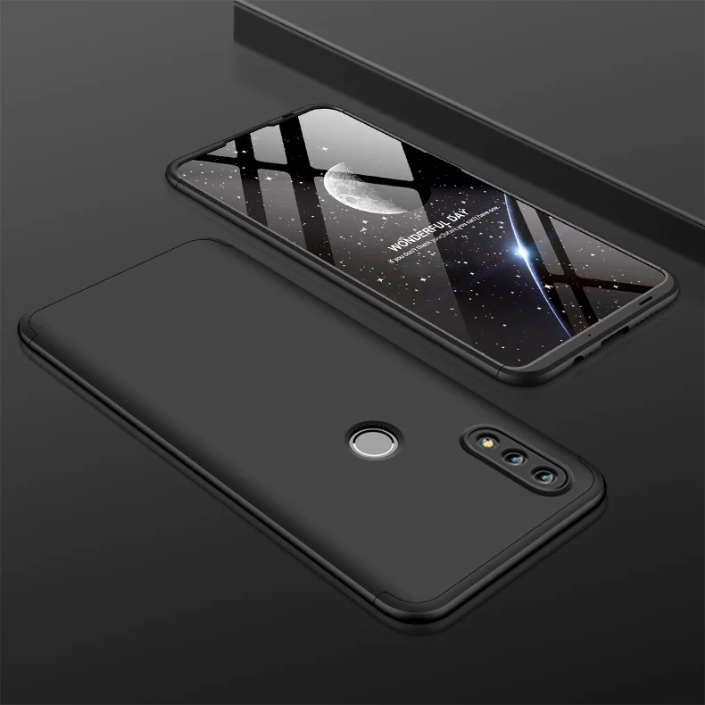 Для huawei P Smart 360 градусов Полная защита жесткий пластиковый чехол s для huawei P Smart POT-LX3 чехол закаленное стекло - Цвет: Black