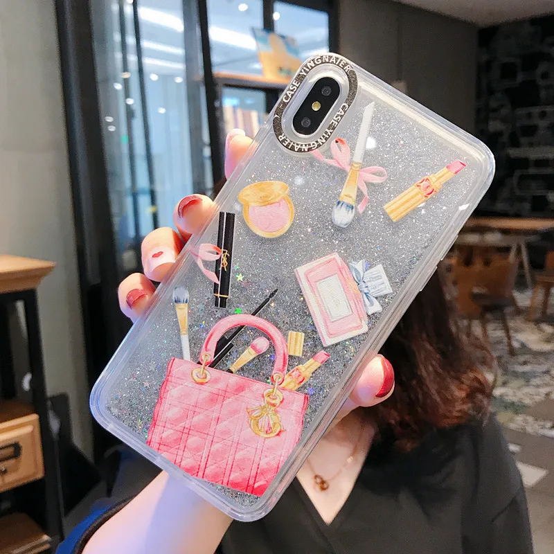 Женский жесткий чехол с динамическим блеском для iPhone XR 6 6s 7 8 Plus пластиковый XMAX X XS
