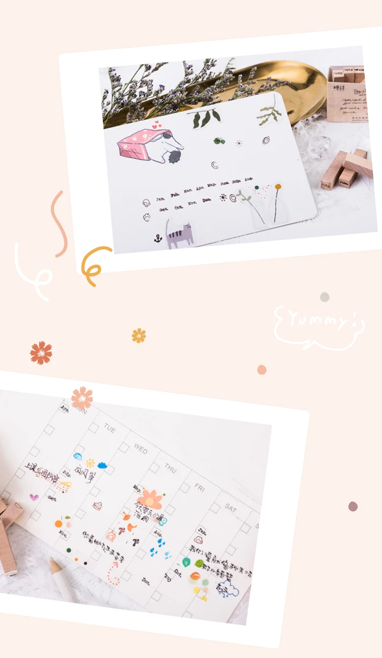12 шт. цветы/Еда/месяц планировщик штамп DIY деревянные резиновые штампы для scrapbooking канцелярские принадлежности Скрапбукинг Стандартный штамп YZ005
