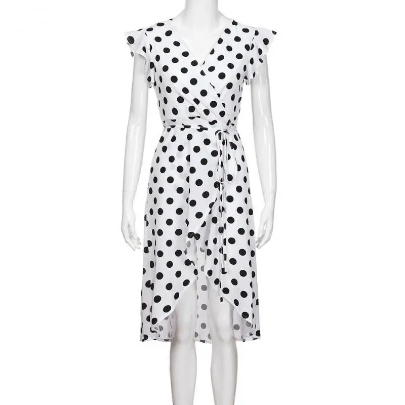 Женское платье без рукавов с принтом в горошек Расклешенное мини из полиэстера