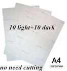 20 шт. = 10 светильник + 10 темных лазерных копировальных бумаг, бумага а4 для термопечати, печатные бумажные наклейки с тепловым прессом для футболки