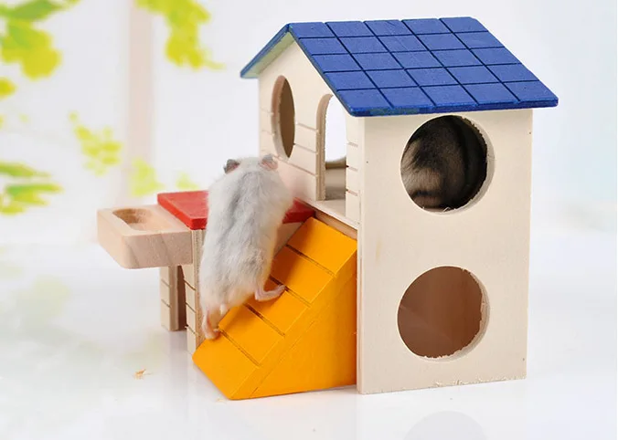Милый маленький животных Pet Хомяк деревянный домик клетка двойной Слои складной