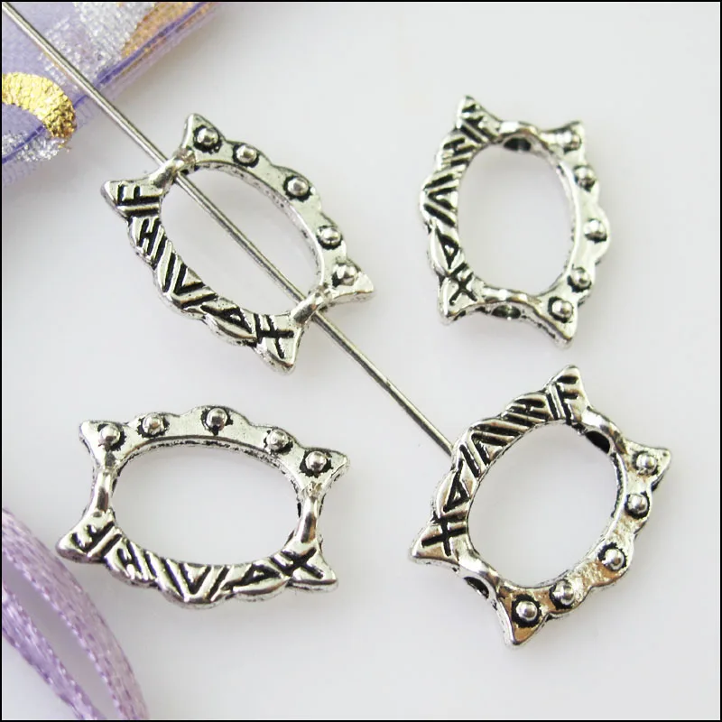 45 шт. антикварный серебряный цветок овальной Распорки рамка из бисера шармы 12x мм