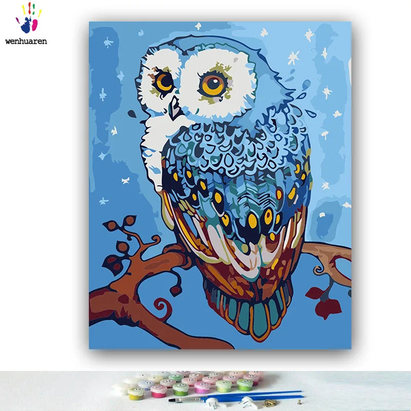 21221 DIY Coloring paint by numbers Cartoon owl wearing a hat pictures Abstract figure paintings by numbers with kits 40x50 framed - Color: 21221
