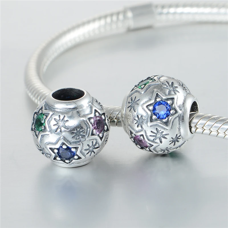 Crystal Stars Clear Cz Paved 925 Sterling Silver Charms Beads Fit Chamilia Pandora Charm Bracelet Jewelry DIY | Украшения и