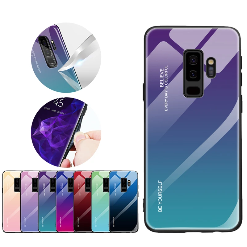 Для Samsung S8 S9 Plus J4Plus J6Plus A7 2018 Note8 Note9 чехол градиентной расцветки из закаленного