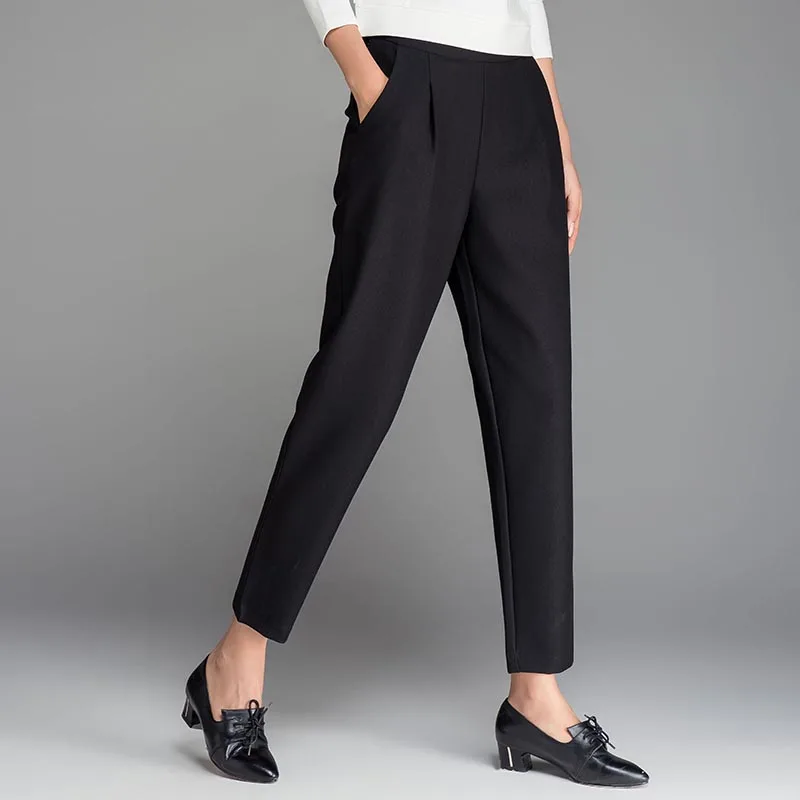 WQJGR Autumn And Winter  Easy Code Width Leg Nine Part Pants Woman Trousers Leisure Time Striped Suit Pants Woman Pants