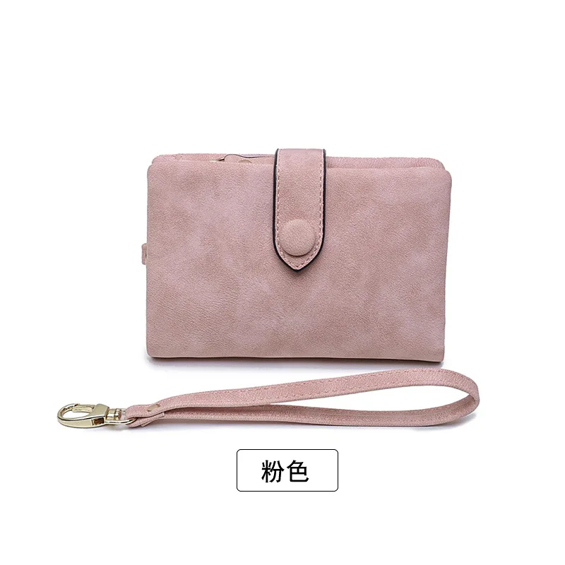 pink Женский кожаный бумажник, матовый кошелек, короткий, Cartera Mujer, милый, три раза, много карт, женский кошелек - Цвет: pink