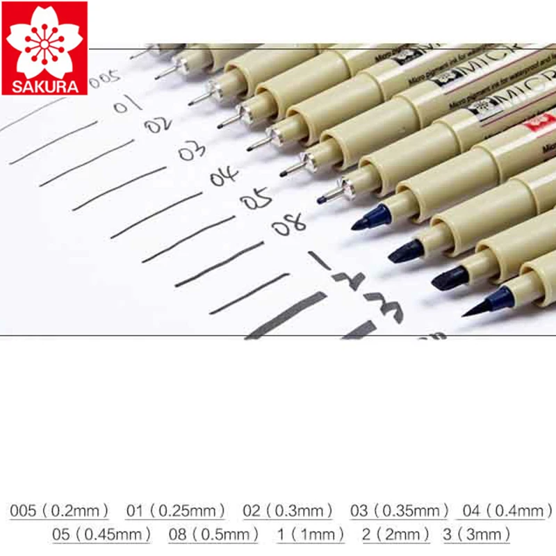 Японские тонкие ручки Sakura Pigma Micron набор разноцветных игл кисть для рисования