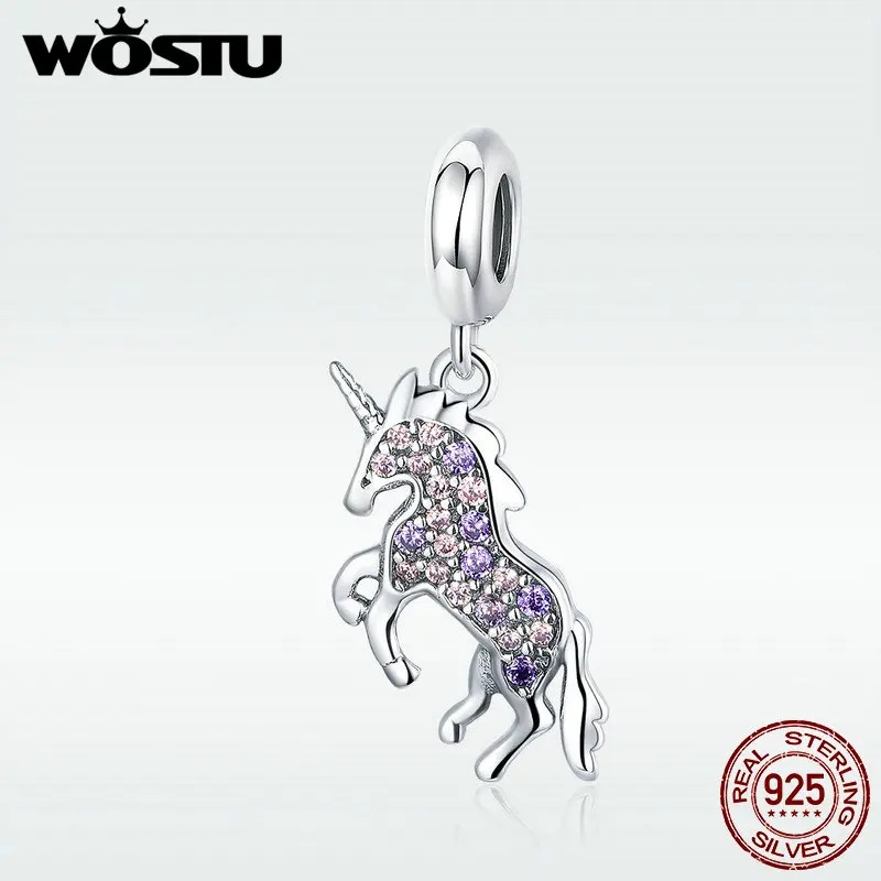 WOSTU Новое поступление Стерлинговое Серебро 925 пробы мерцающий Единорог подвески
