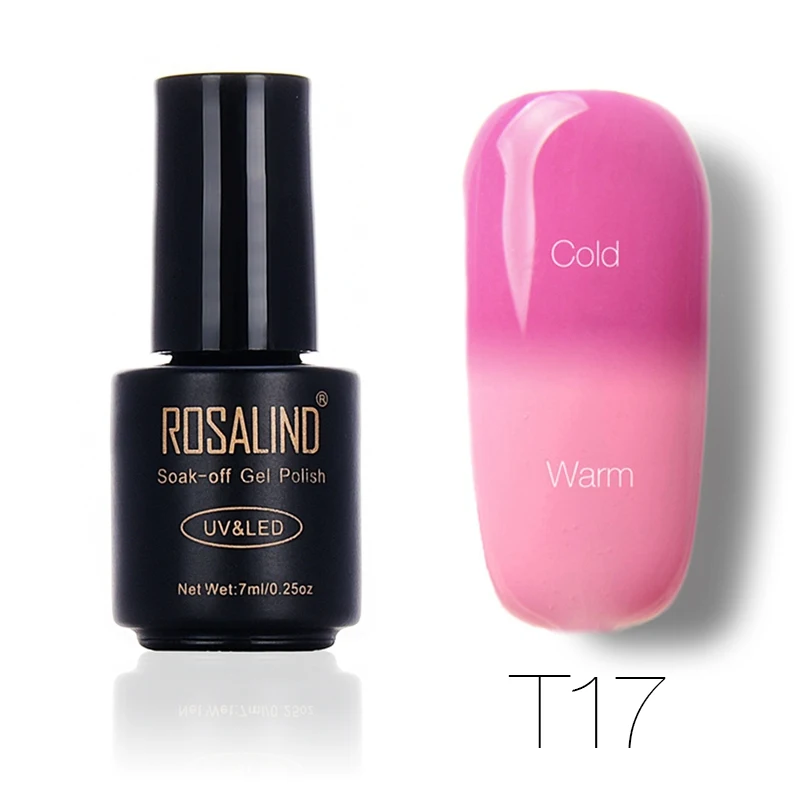 T17 ROSALIND, 7 мл, меняющий температуру, лак для ногтей, отклеивается, лак для ногтей, гель, УФ-лампа для сушки, Термальный цвет, акриловая краска, верхнее Базовое покрытие - Цвет: T17