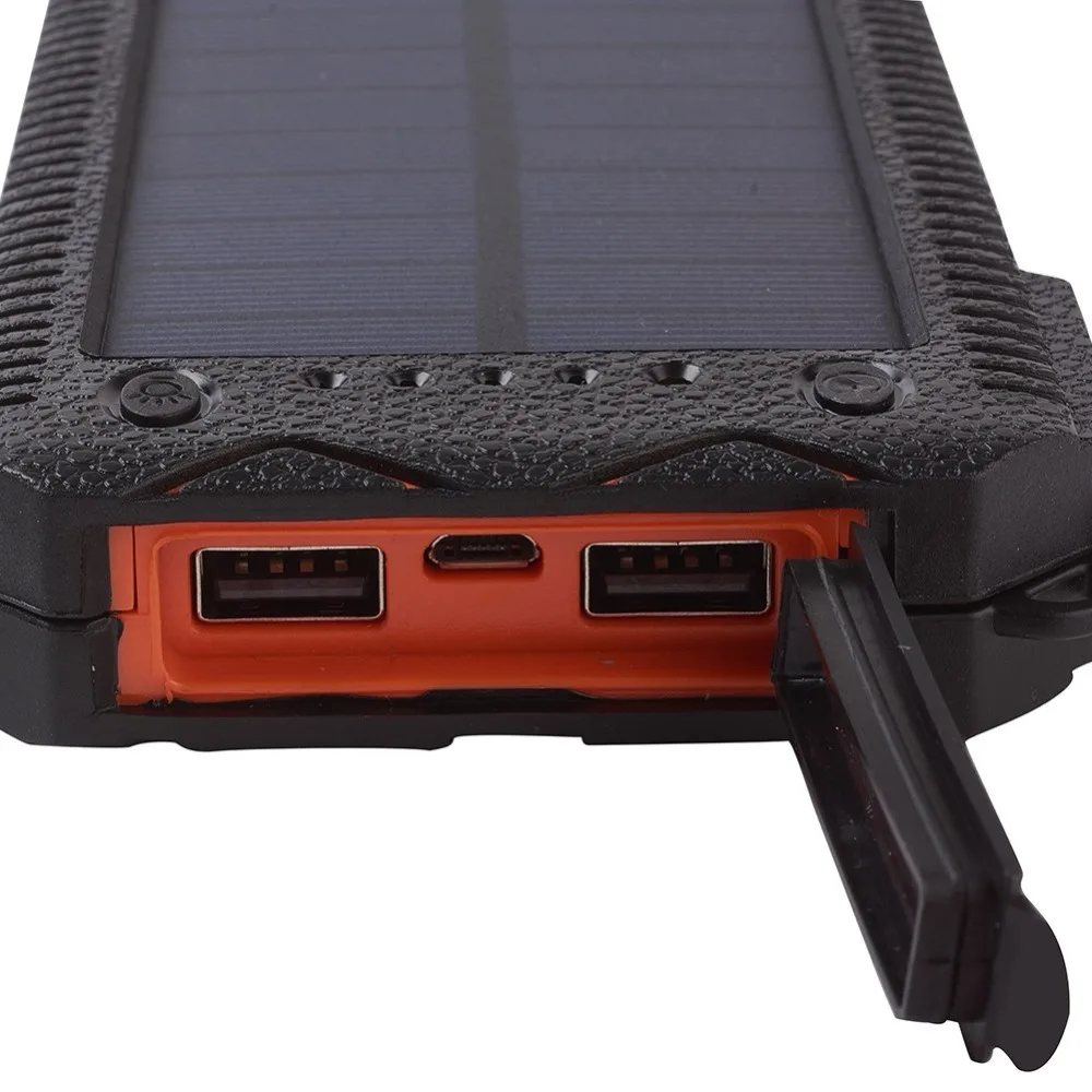 20000 mAh Солнечное Зарядное устройство Dual USB пакет телефон Зарядное устройство Мощность Bank внешняя Батарея с 2 фонарик для мобильных устройств