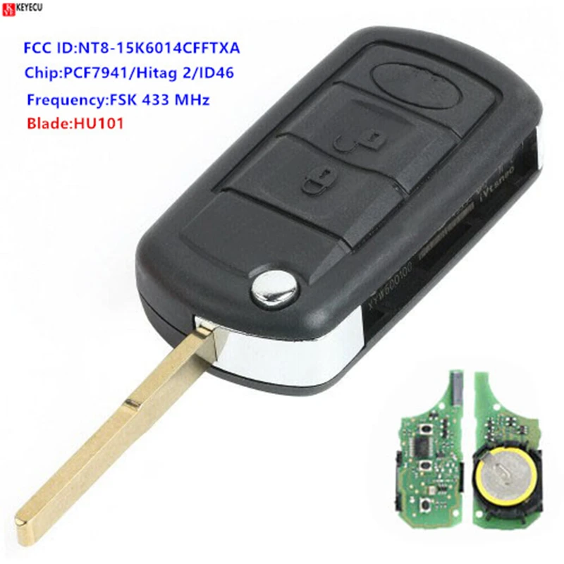 Keyecu Car Complete Remote Key Fob 433Mhz For Land Rover Discovery 3 LR3 Flip Keys With PCF7941 Chip Buttons HU101 Blade | Автомобили и