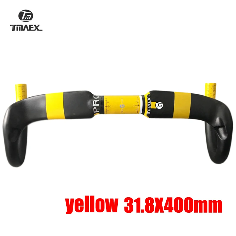 yellow 31.8x400mm TMAEX желтый полный карбоновый руль топ углеродное волокно дорожный велосипед бар UD карбоновый изогнутый Руль Запчасти велосипеда ультра легкий - Цвет: yellow 31.8x400mm