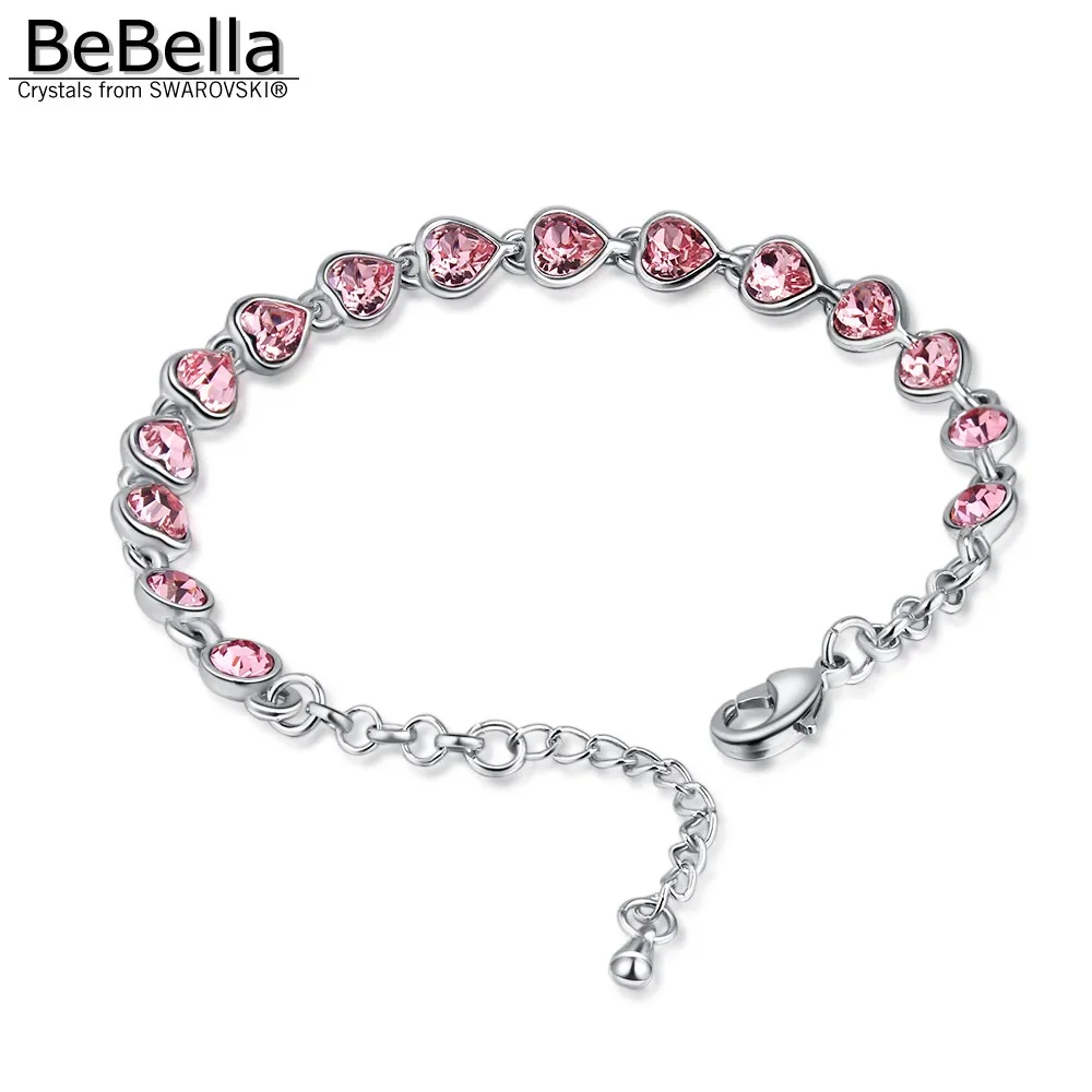 BeBella/браслет с розовым сердцем и кристаллами Swarovski модные ювелирные изделия для