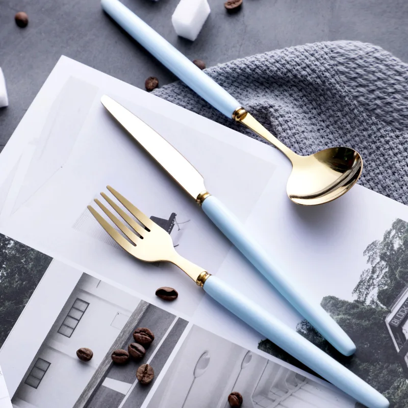 Креативные столовые приборы из нержавеющей стали с керамической ручкой