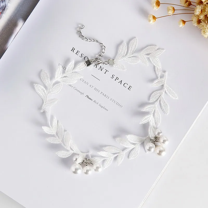 White And Black Lace Leaves Pearl Necklace Collar Summer Lock Fashion Jewelry Charm Kolye Jewellery Statement | Украшения и