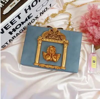 angel blue Модные Крылья Ангела розовая коробка Стиль жемчужная цепочка женская сумка через плечо сумка-тоут сумка через плечо из искусственной кожи вечерние клатч женская сумочка сумки из натуральной кожи кошелек - Цвет: angel blue