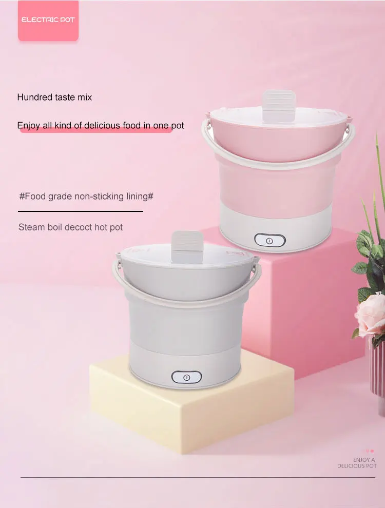 Mini Portable Foldable Electric Multifunctional Steaming Stewing Hot Pot 2 In 1 Silica Gel Saucepot Electric Kettle& Steamer