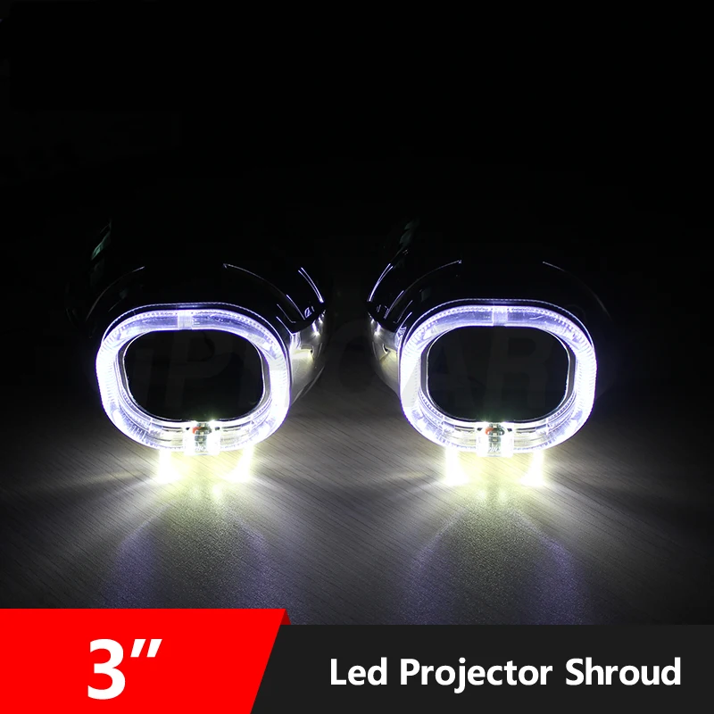 

2pcs/Lot 3" projector lens shroud with LED Light H4 Easy Install Koito Q5 Bi-xenon cayenne Projector Mask LHD RHD hid headlight