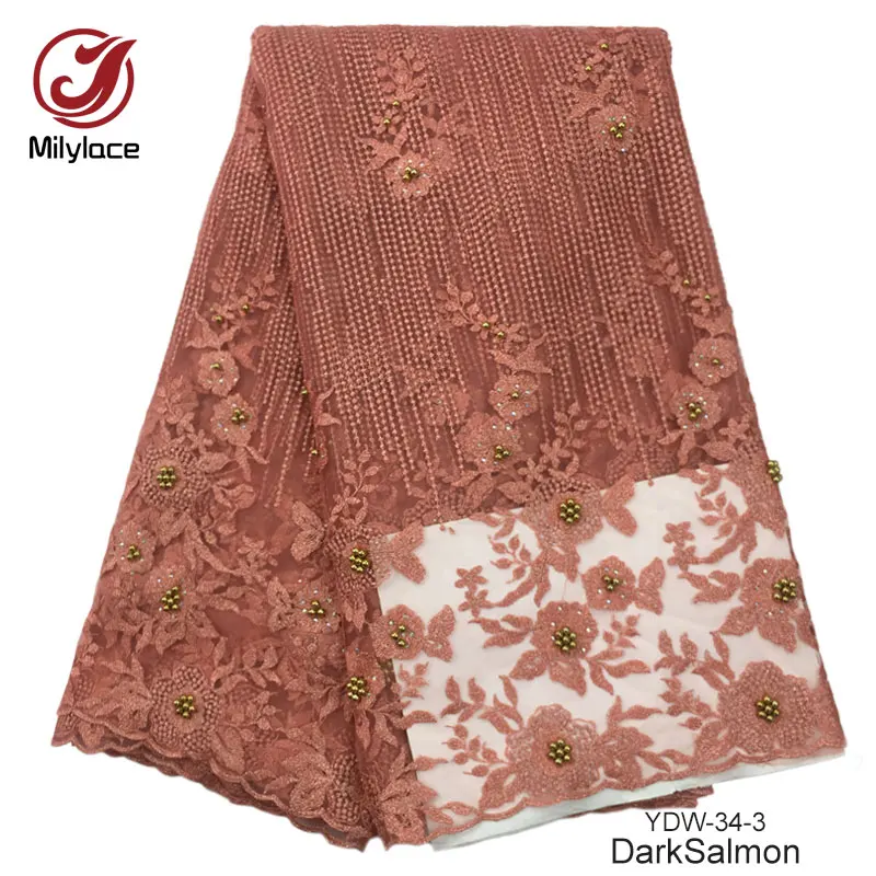 Зеленая кружевная ткань 5 ярдов в партии французский тюль с бусинами очень