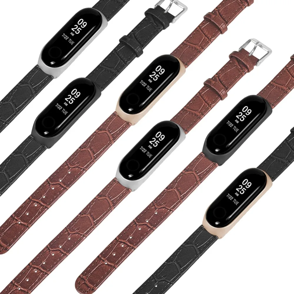 HANGRUI mi band 3 наручные часы на кожаном ремешке ремешок для Xiaomi mi band 3 умный браслет с металлической пряжкой черный чехол из розового золота ремни