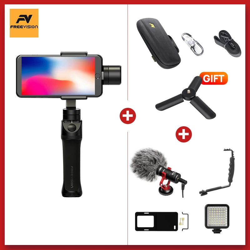 Gimbal Freevision VILTA M карданный 3-осевой карданный стабилизатор смартфона для xiaomi iphone экшн-камеры Go Pro PK DJI Osmo mobile 2 - Цвет: add L Mic Light Clam
