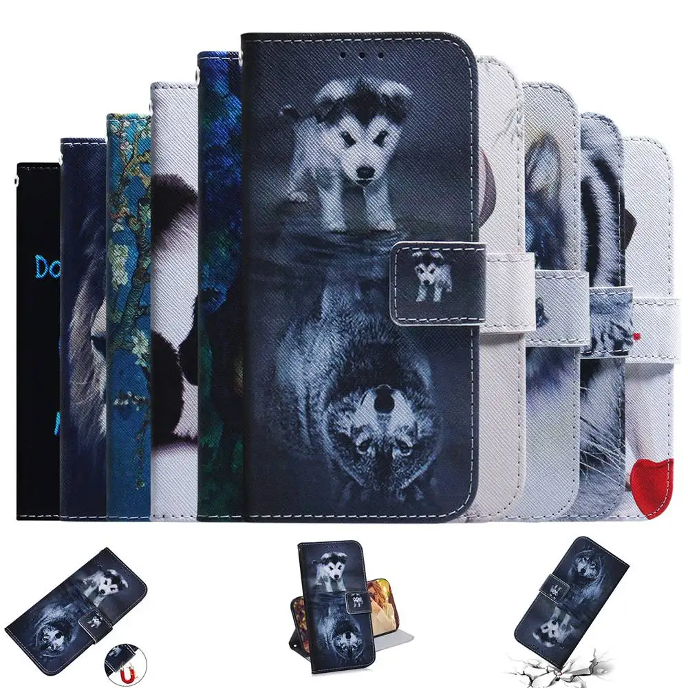 Leather Case for LG G8 G8S THINQ Flip Cover V50 Phone Wallet Wolf Tiger Lion | Мобильные телефоны и аксессуары