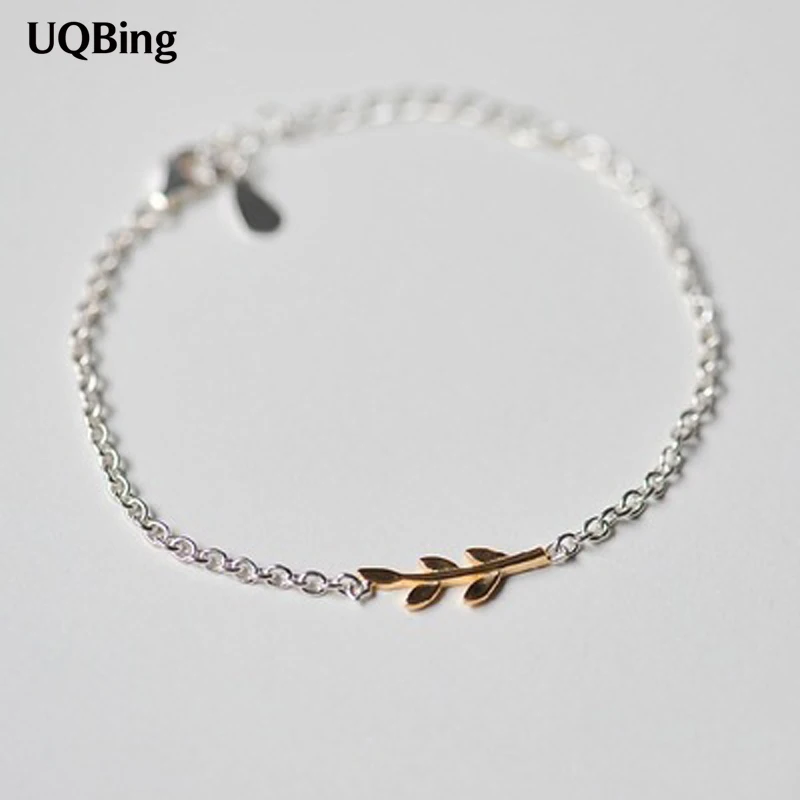 Браслет из серебра 925 пробы с листьями золотого цвета|sterling silver bracelet|bracelet with925 sterling