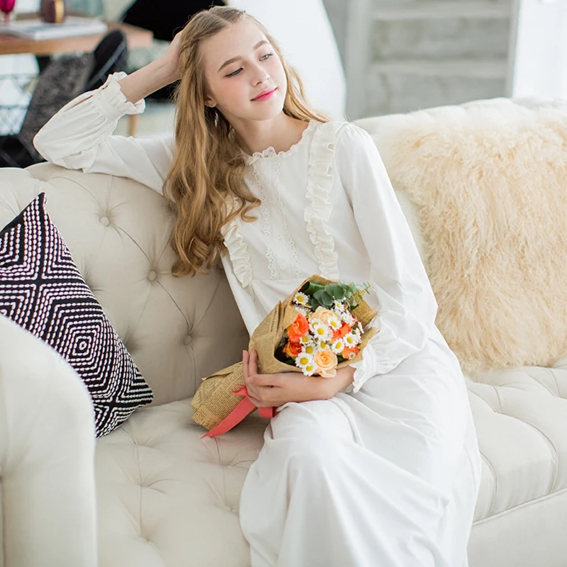 Бесплатная доставка новинка 2016 осенняя ночная рубашка принцессы женские белые