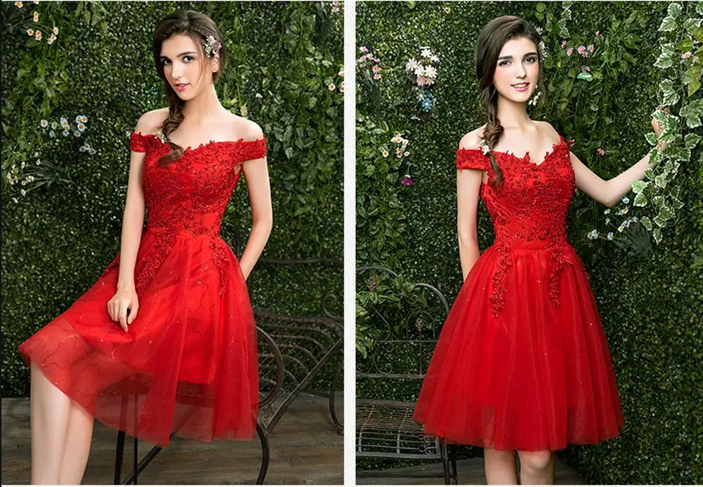 Robe de mariage Красные кружевные короткие свадебные платья недорогие маленькие