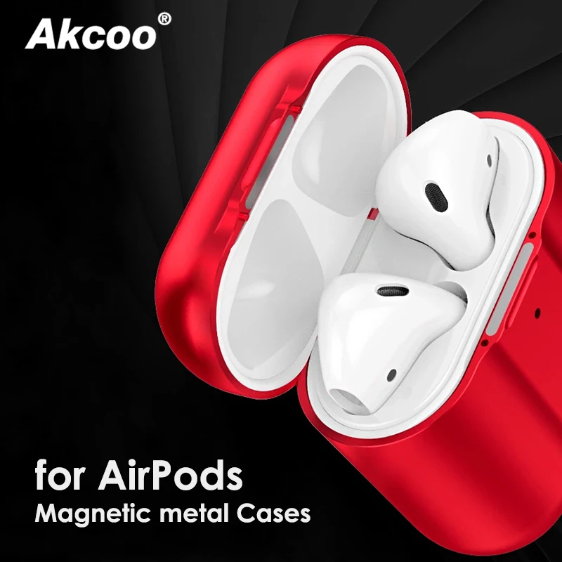 Магнитные Металлические Чехлы Akcoo для AirPods, ультра легкий противоударный чехол для AirPods 1 2, оболочка с силиконовым шнурком