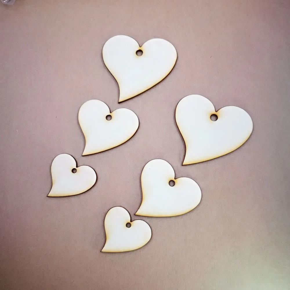 (100 шт./лот) деревянное дерево Любовь Сердце свадебная открытка желание