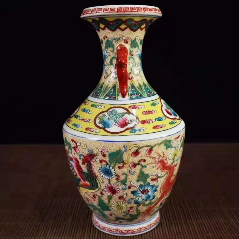 

Exquisite Chinese Archaize Colored Enamel Decorative Dragon Phoenix Porcelain Vase
