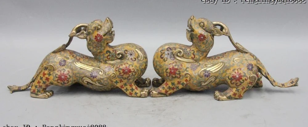 Китайская королевская Бронза Медь cloisonne эмаль Foo собака статуэтка единорога