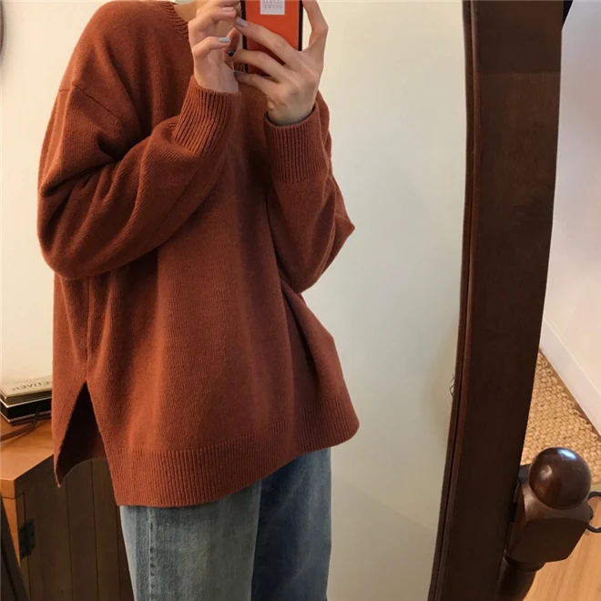 Winter Women Sweaters New Streetwear Harajuku O-neck Batwing Sleeve Warm Pullovers Korean Female Chic Split Knitted Jumpers | Женская