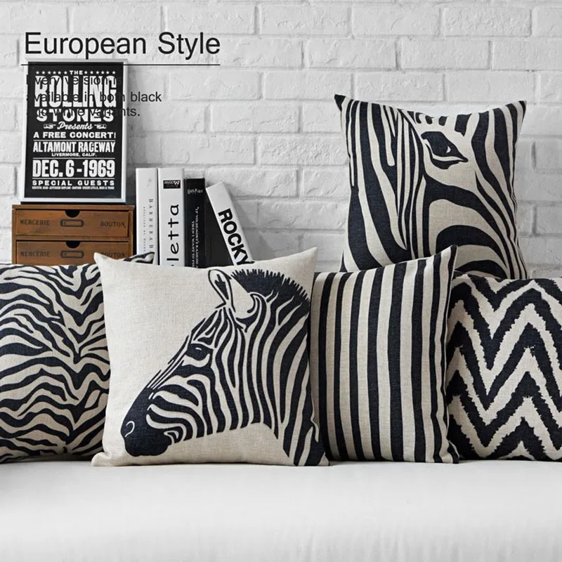 

Black and white Zebra Stripes Pattern Cusion Cover Fashion Hug Pillow Case For Sofas Polyester Linen Cojines Home Decor
