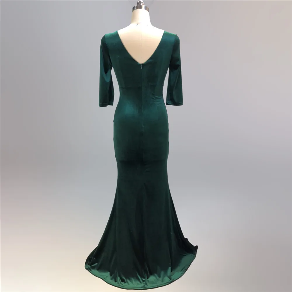

Sladuo Lxury Elegant Velvet Half Sleeve Deep V Long Mermaid Slim Sexy Slit Celebrity Bodycon Party Dresses Vestidos