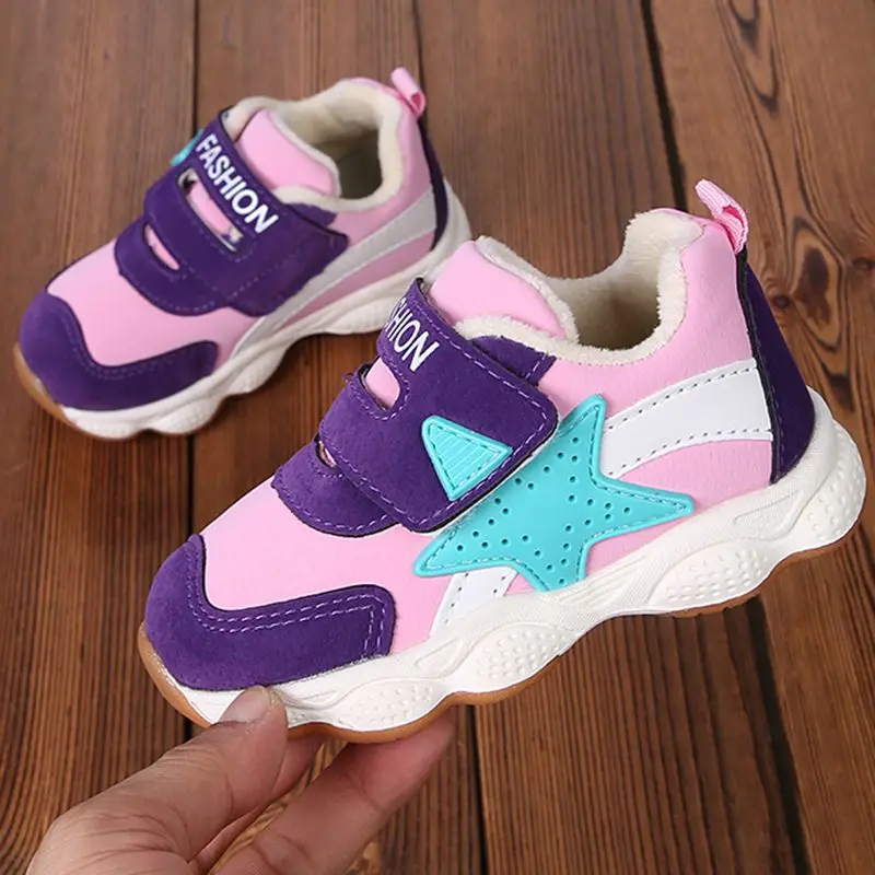 2019 Spring Autumn Cotton Boys Girls Casual Shoes PU Leather Thicken Children Snow Boots Waterproof Kids Sneakers With Fur | Детская