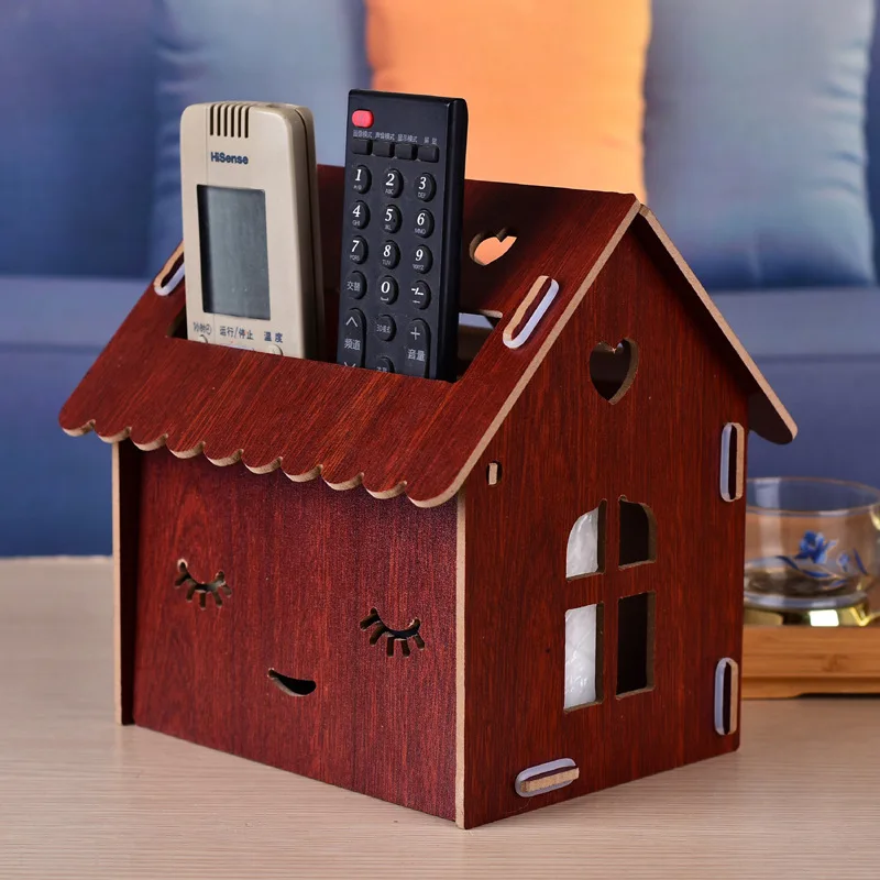Hot Style Wooden House Tissue Box Multi-Functional Living Room Paper Remote Storage Desktop Decoration | Дом и сад