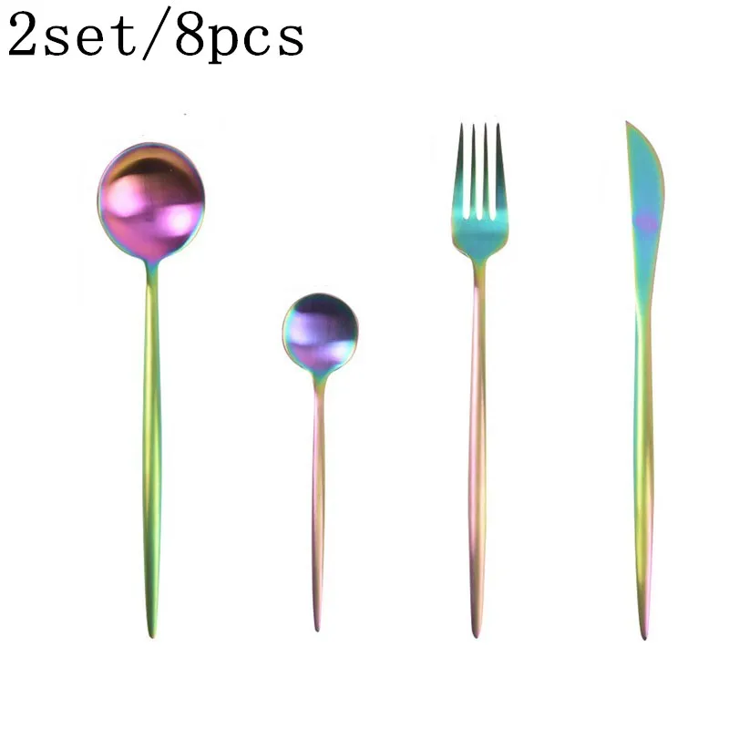 2set colorful Hoomall 24 шт./компл. черный посуда набор посуды 304 Нержавеющая сталь столовые приборы посуда набор Кухня поставки вечерние вилка в западном стиле, комплект - Цвет: 2set colorful