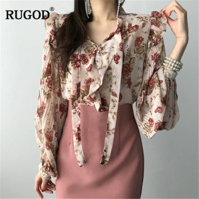 RUGOD женская обувь на каждый день с цветочным принтом Блузки бантом узел