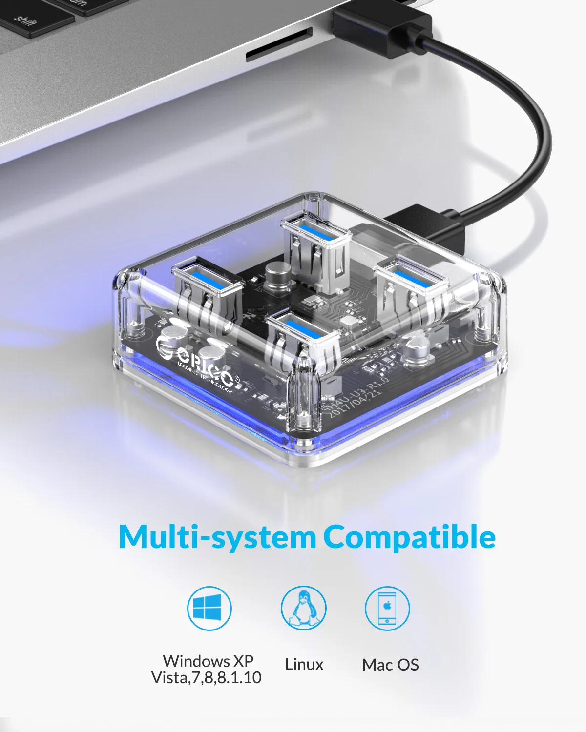 ORICO прозрачный концентратор мульти 4 7 портов высокоскоростной USB3.0 сплиттер с микро USB интерфейс питания для ноутбуков ПК планшет OTG адаптер