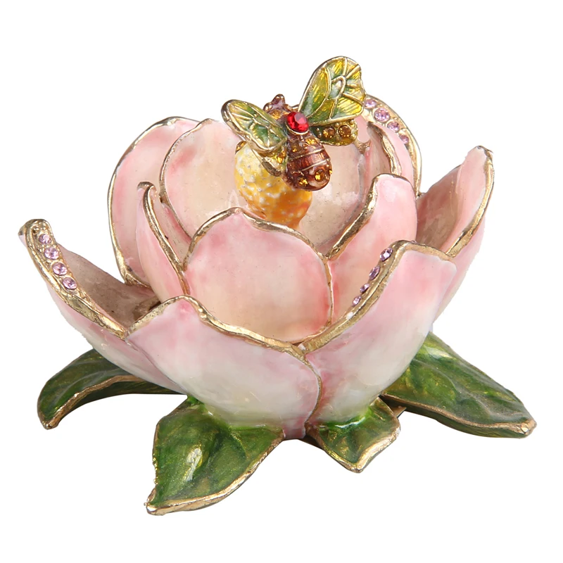 Шкатулка для ювелирных изделий с цветком лотоса и кристаллами Оловянное ремесло