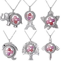 silver rhinestone magnetic glass living memory locket pendant beads pearl cage floating charms pendant steel chain necklace